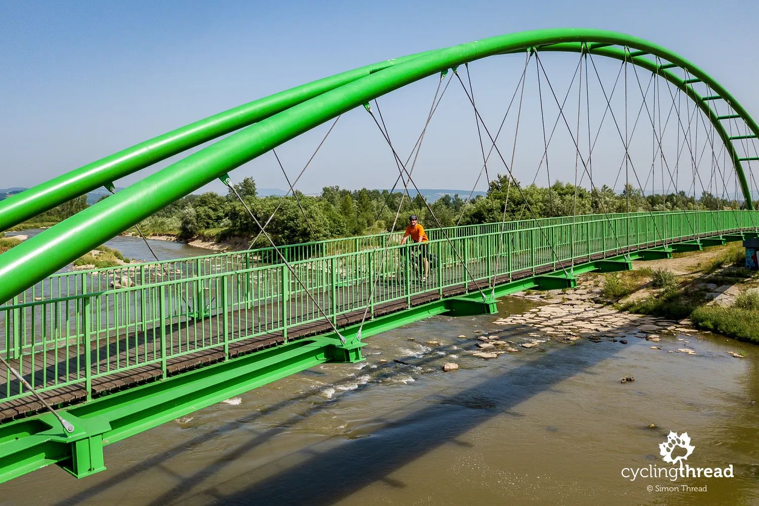 The bicycle bridge over the Poprad River near Stary Sącz