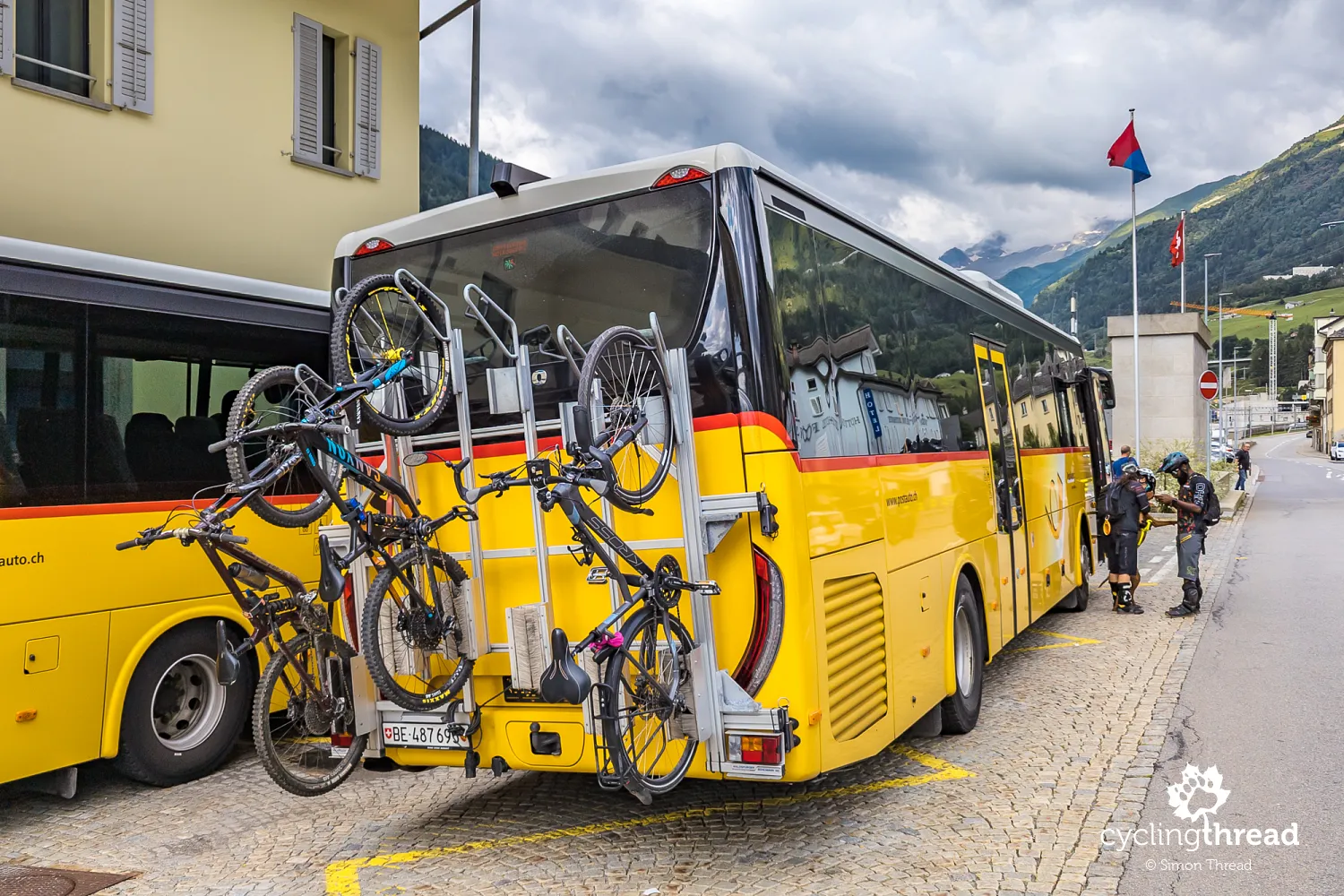 Bikes loaded on the bus to the Gotthard Pass