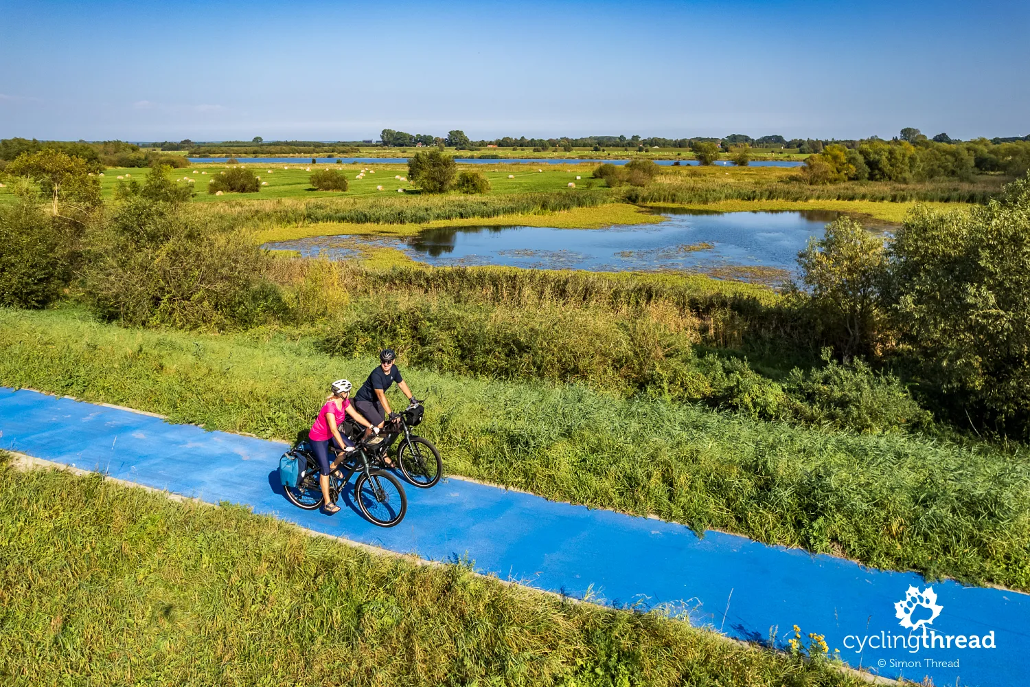 Blue bike path along the Vistula