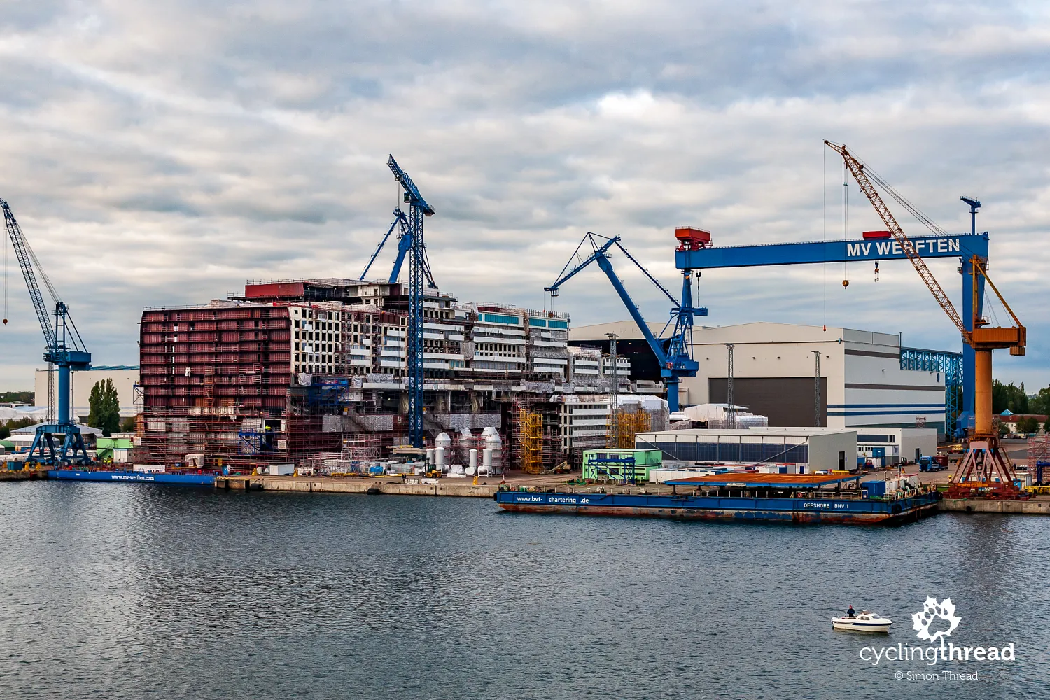 Construction of a cruise ship at MV Werften shipyard