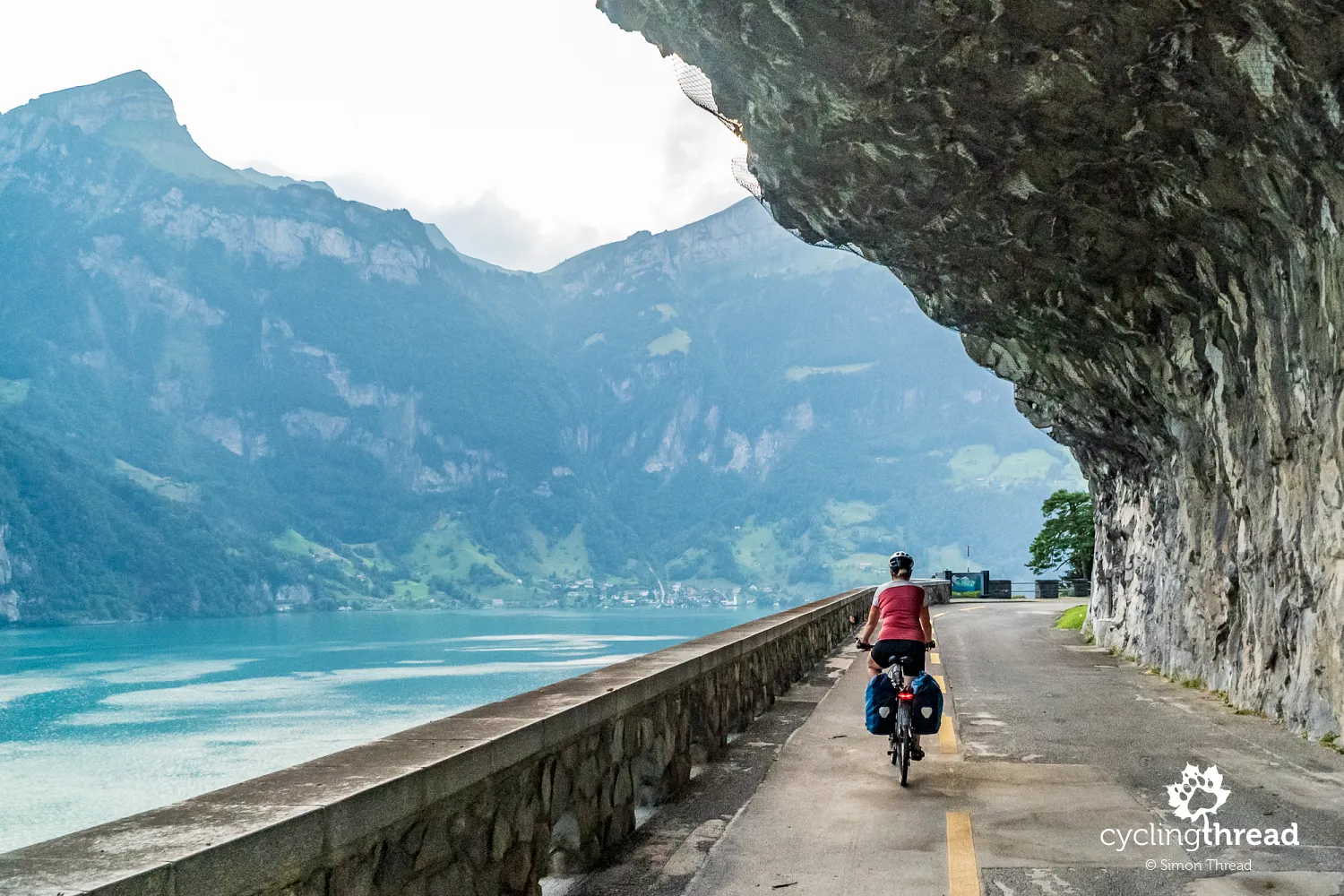 Cycling along Axenstrasse in Switzerland