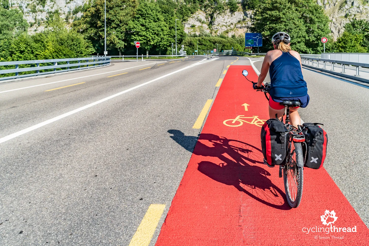 Cycling lane on the road along the Lakes Route