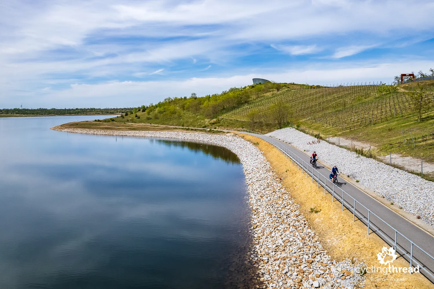 A cycling path by a lake where a mine once stood