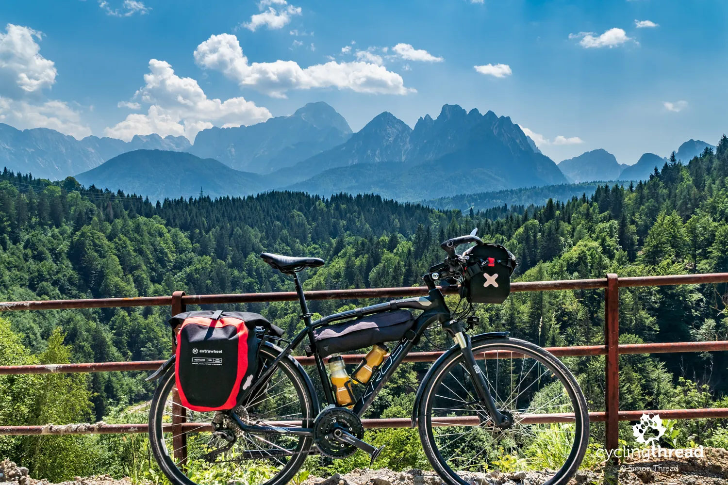 Extrawheel bike panniers with the Julian Alps in the background