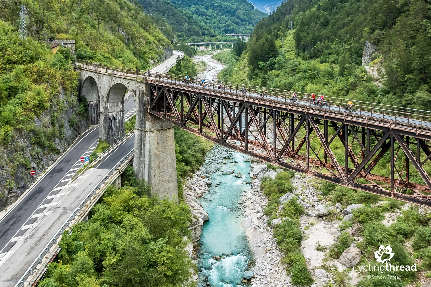 Former railway bridge, today a bicycle bridge in the Alps