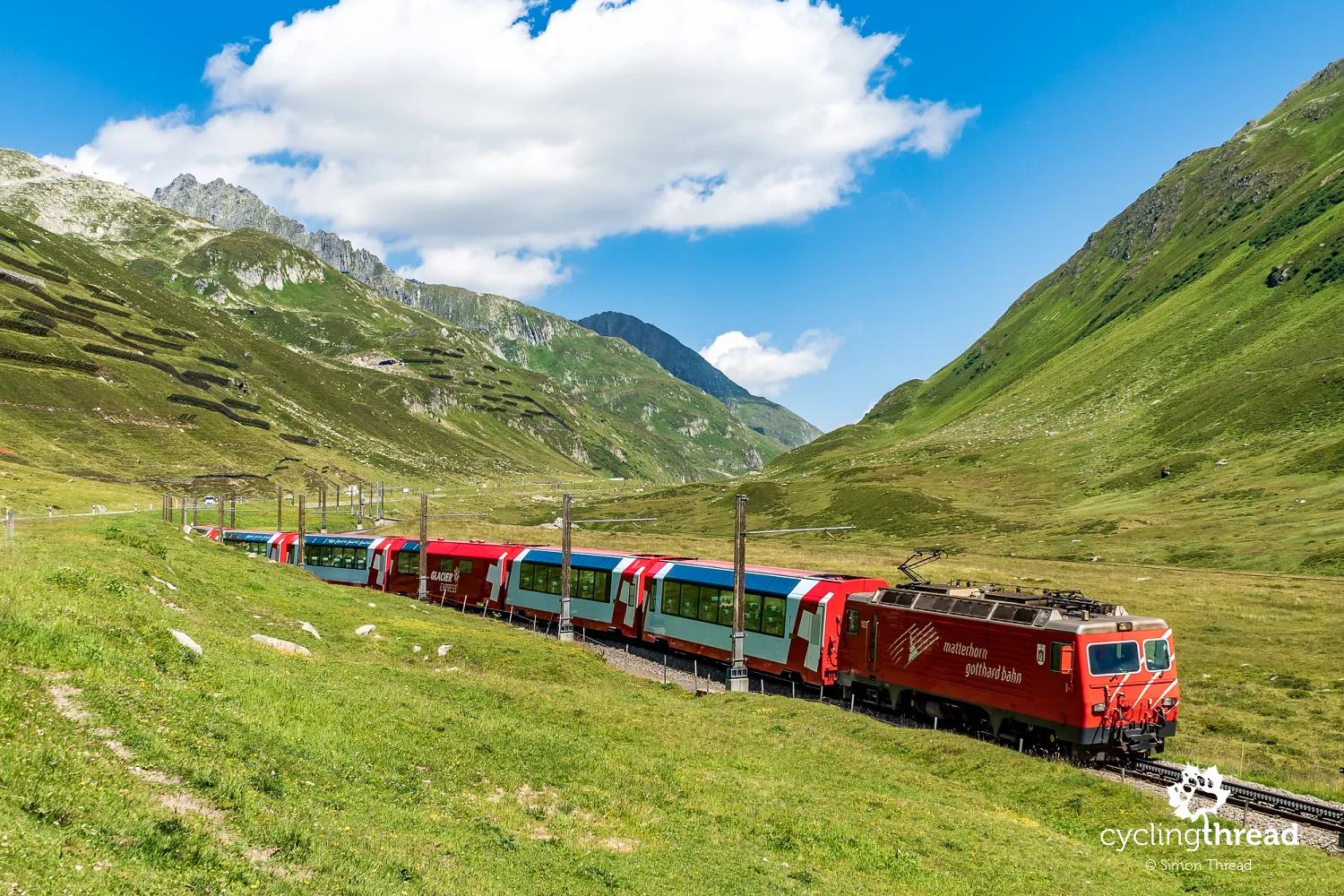 The Glacier Express train near the Oberalp Pass