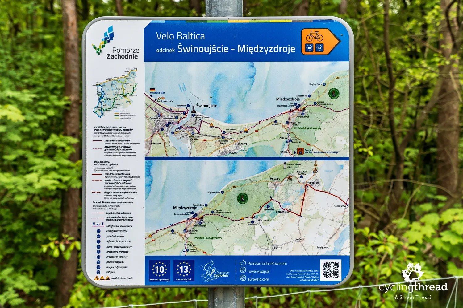 Map of West Pomerania cycle routes on the route