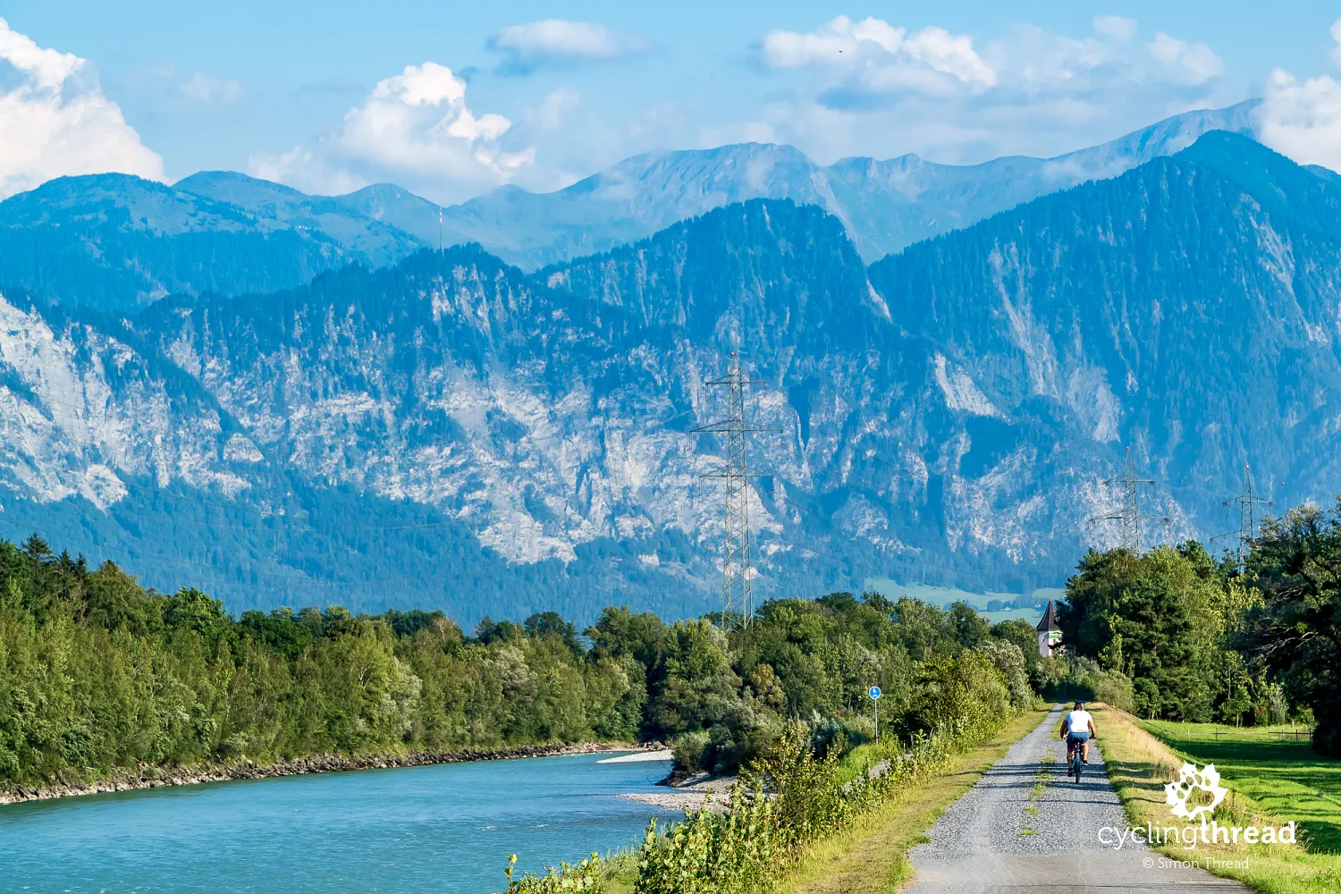 Rhine Cycle Route with the Swiss Alps in the background