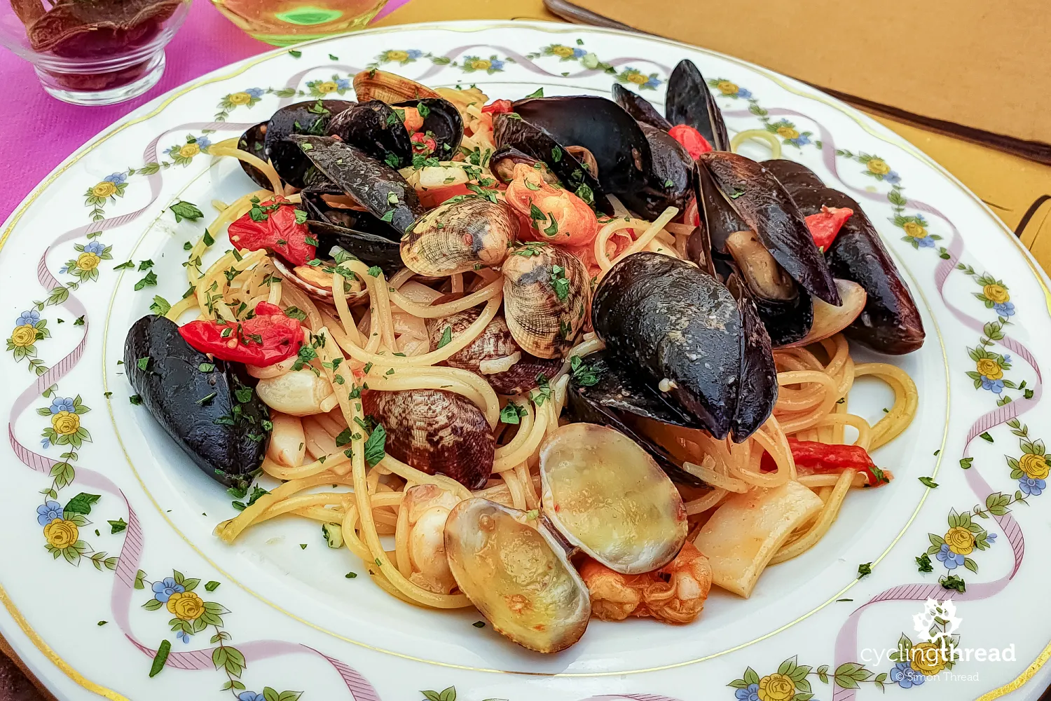 Spaghetti frutti di mare at a restaurant in Venzone