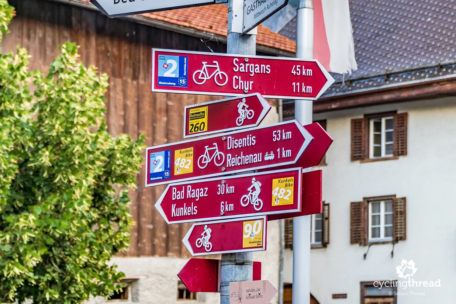 Swiss bike signposts in the Rhine Valley